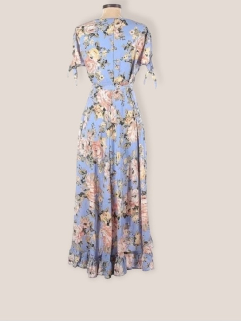 Francesca's Collections Powder Blue Floral Tie-Sleeve Maxi Dress